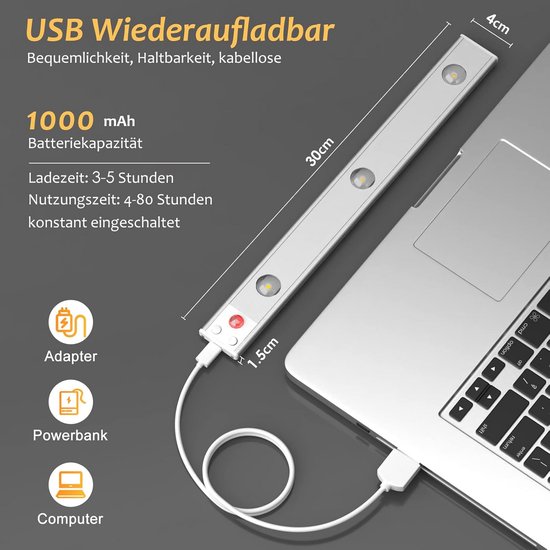 AiQInu 66 led-kastlamp met bewegingssensor, USB oplaadbare led