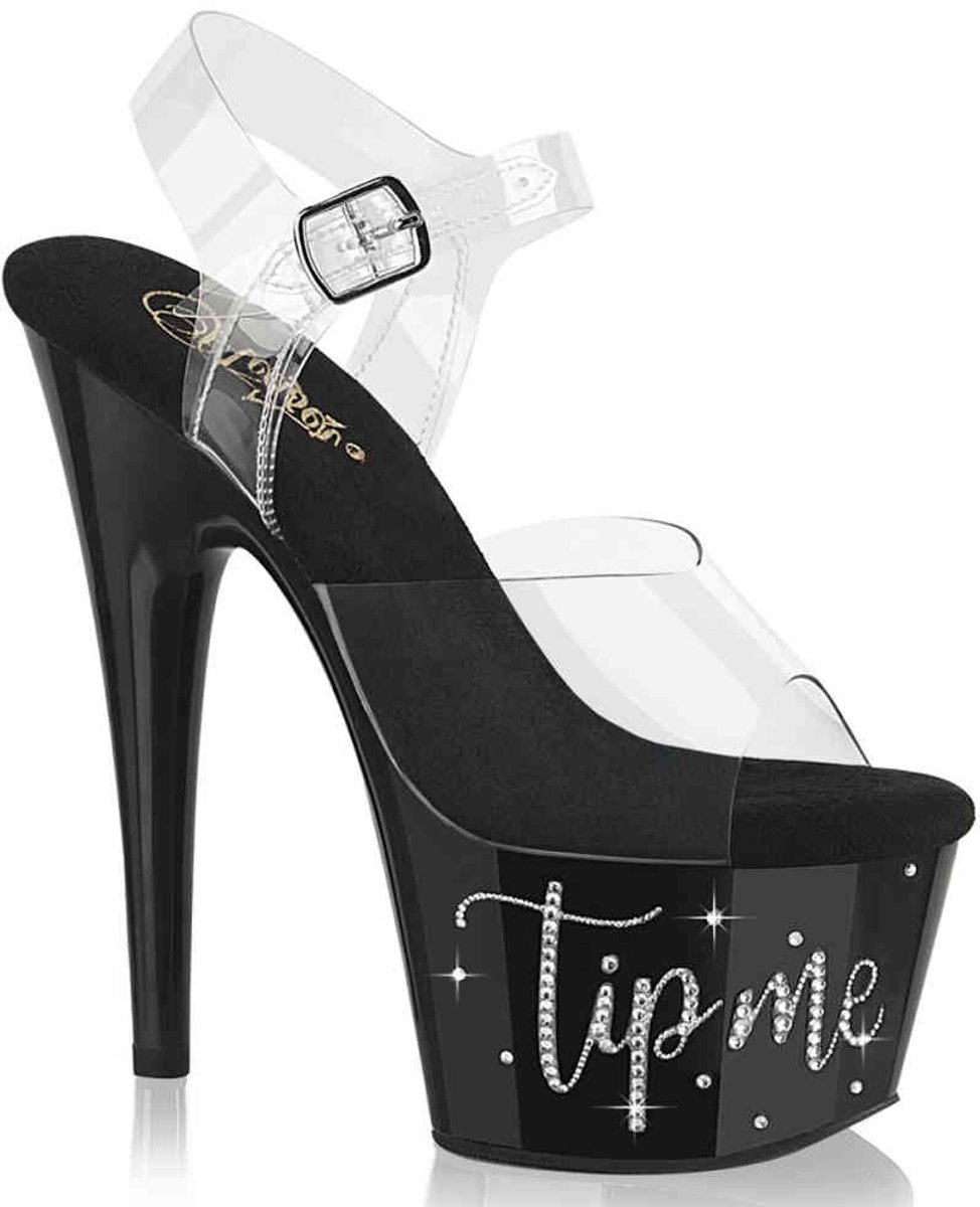 Pleaser - ADORE708TIP02 Sandaal met enkelband, Paaldans schoenen - US 10 - 40 Shoes - Zwart/Transparant