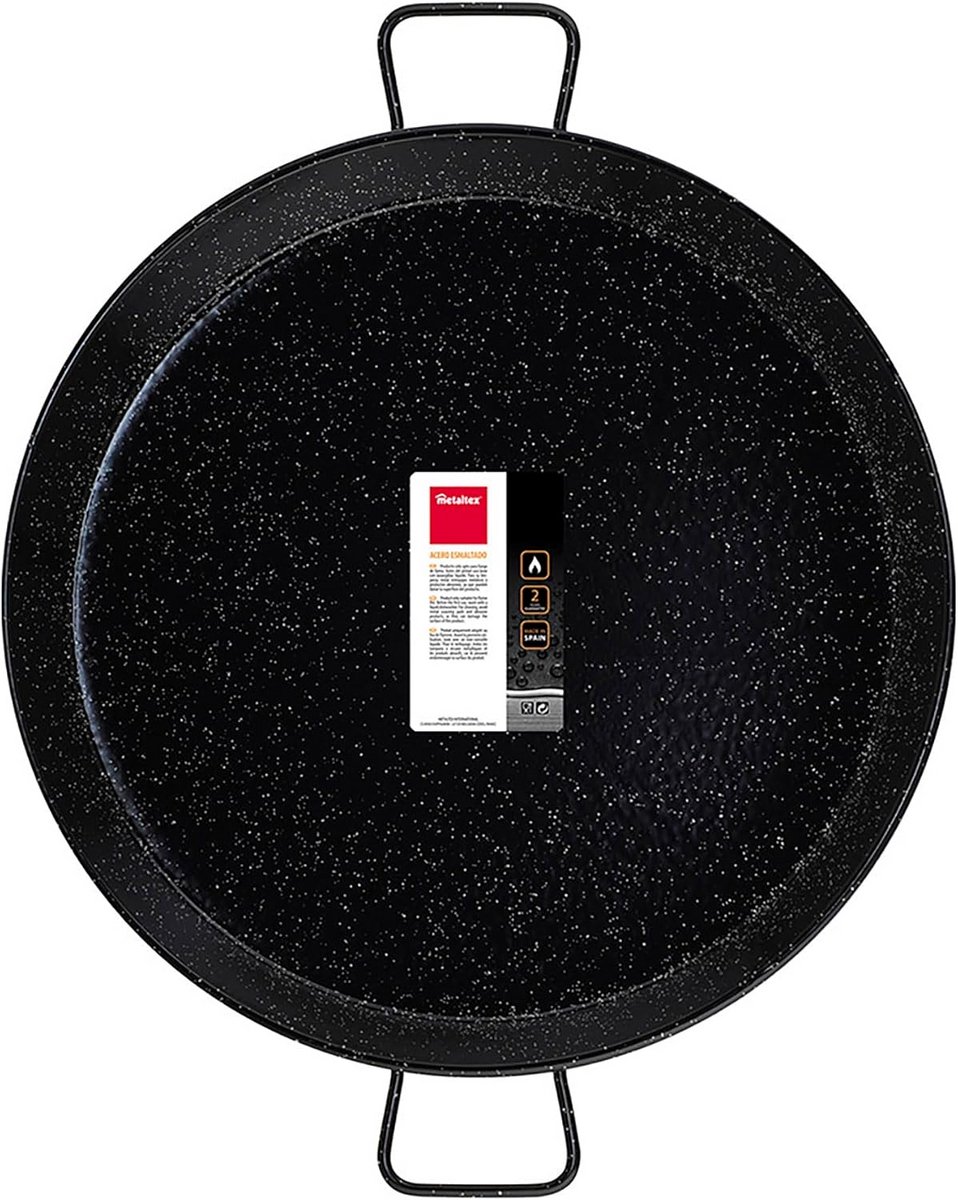 Grote Emaillen Paella Pan - Zwart Voor Koken en Barbecueën