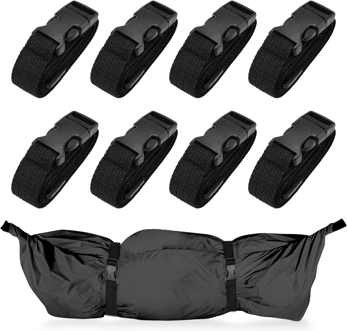 8x Verstelbare Zwarte Spanbanden met Gesp - Clips voor Bagagebevestiging en Heuptas Verlenging