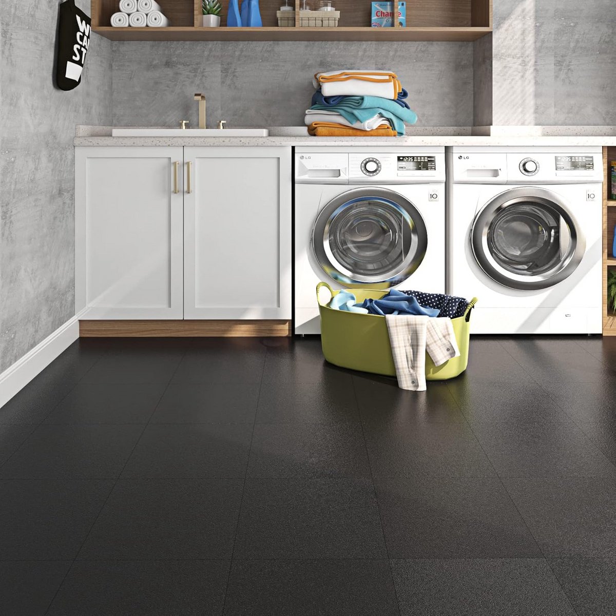 Zelfklevende Vinyl Vloertegels Zwart Tegellook Waterdicht voor Keuken en Badkamer