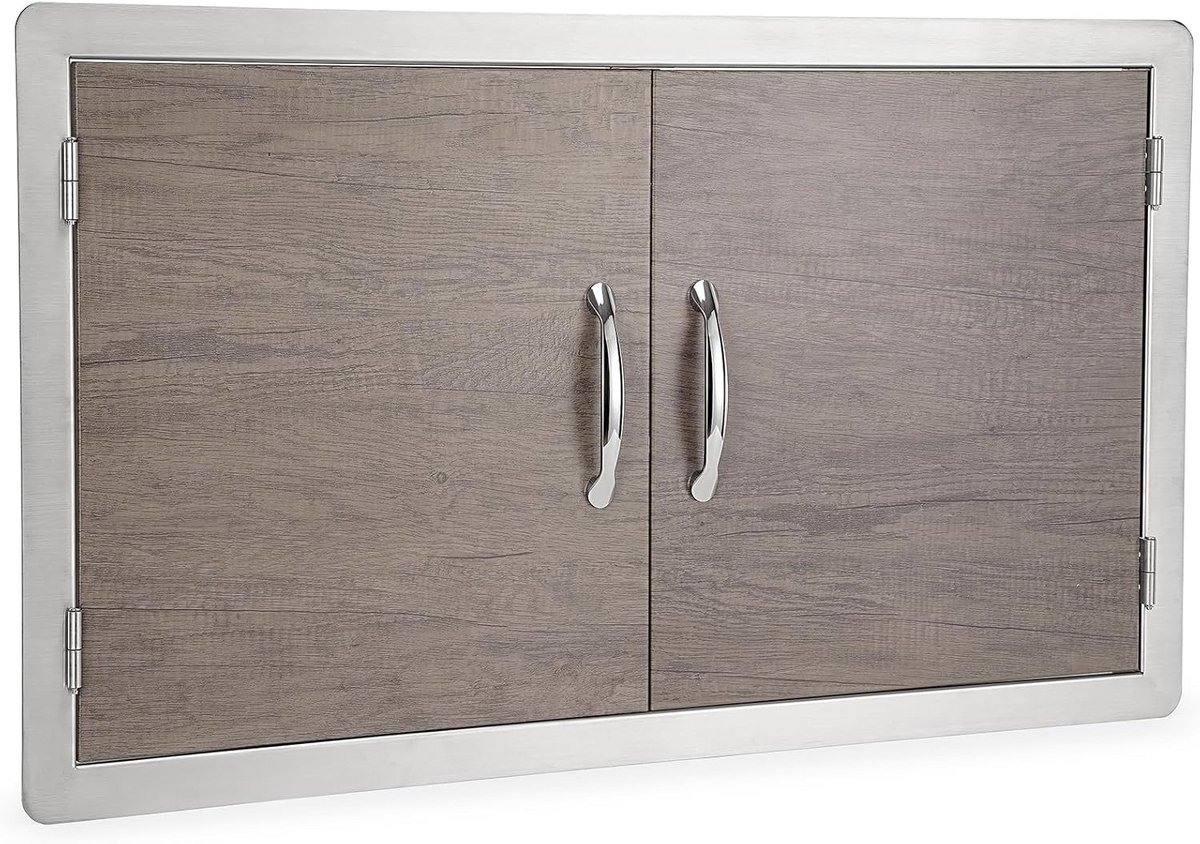 Dubbele BBQ Toegangsdeur voor Buitenkeuken 36x21 Inch - RVS Frame met Houtnerf Design