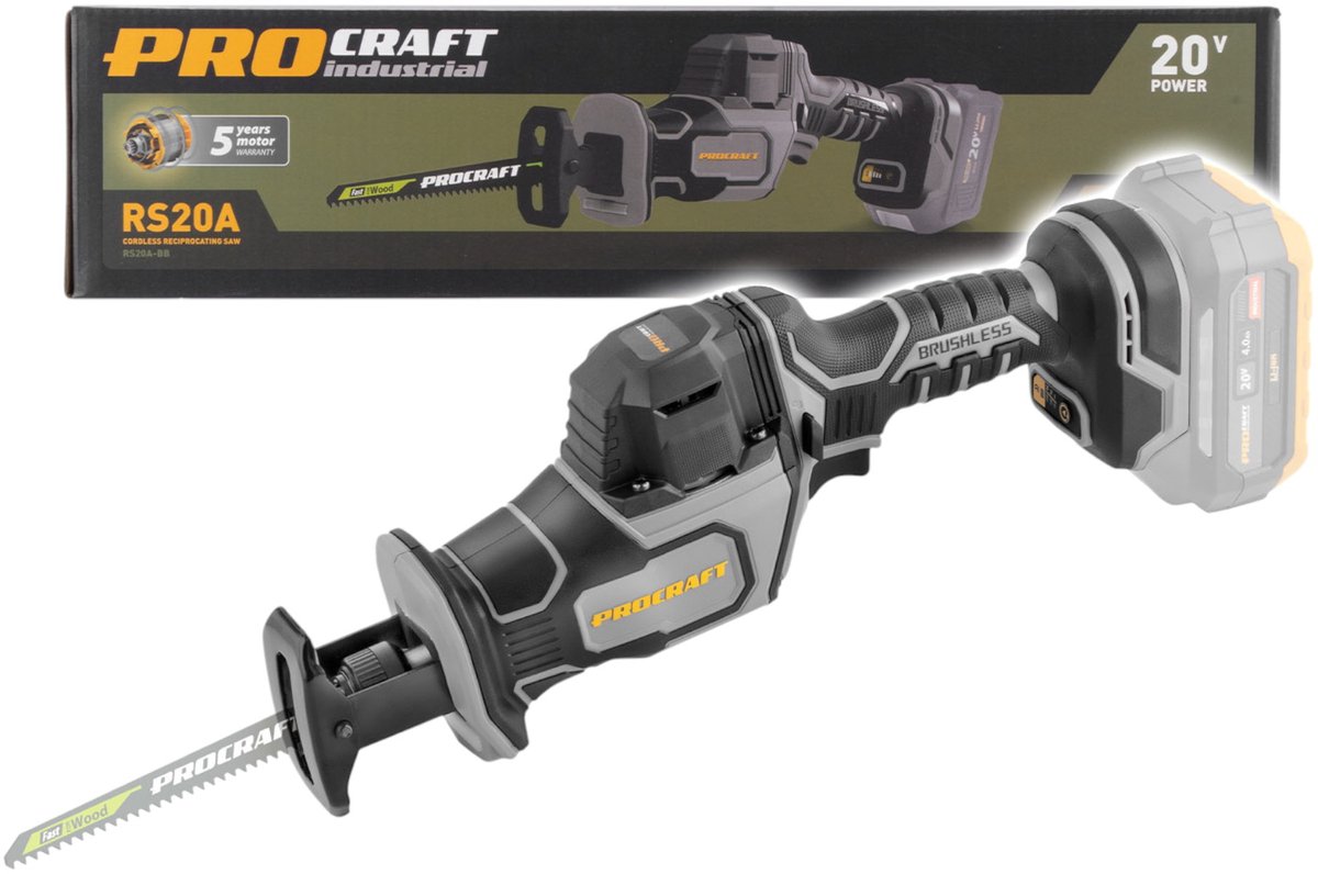Procraft Industrial RS20Abb Recipro zaag 20 V Brushless Solo - zonder accu, zonder oplader