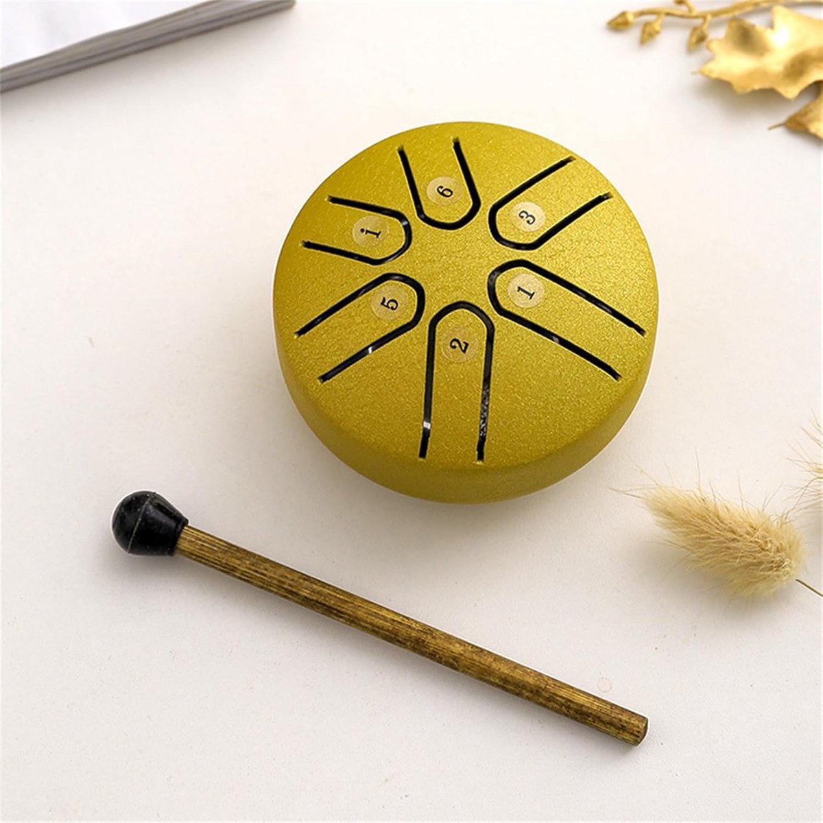 Mini Stalen Tong Trommel 7 cm - 6 Noten Meditatie Drum met Stok - Percussie Instrument voor Ontspanning en Muziek
