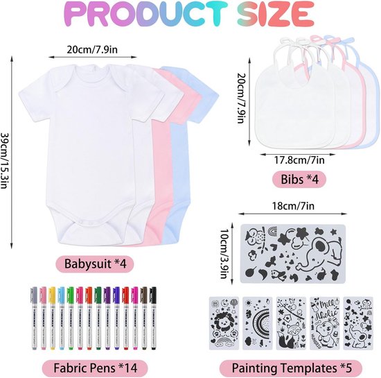 Set van 8 Baby Accessoires: Rompertjes en Slabbetjes om Zelf te Versieren — afbeelding 4