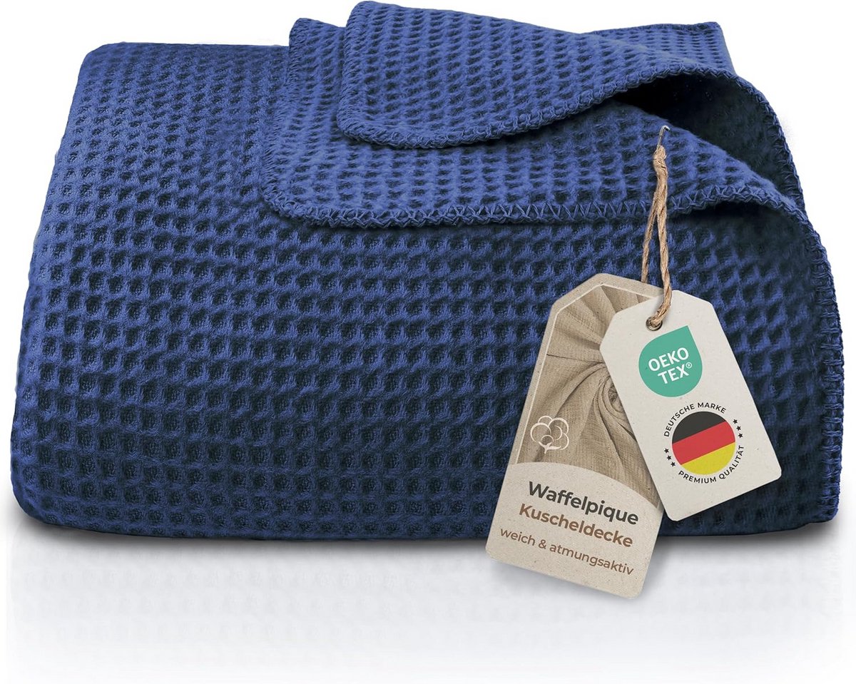 Wafel Pique Katoen Blend Plaid 150 x 200 cm - Oeko-Tex 100 Gecertificeerd - Cosy Deken voor Sofa en Bed