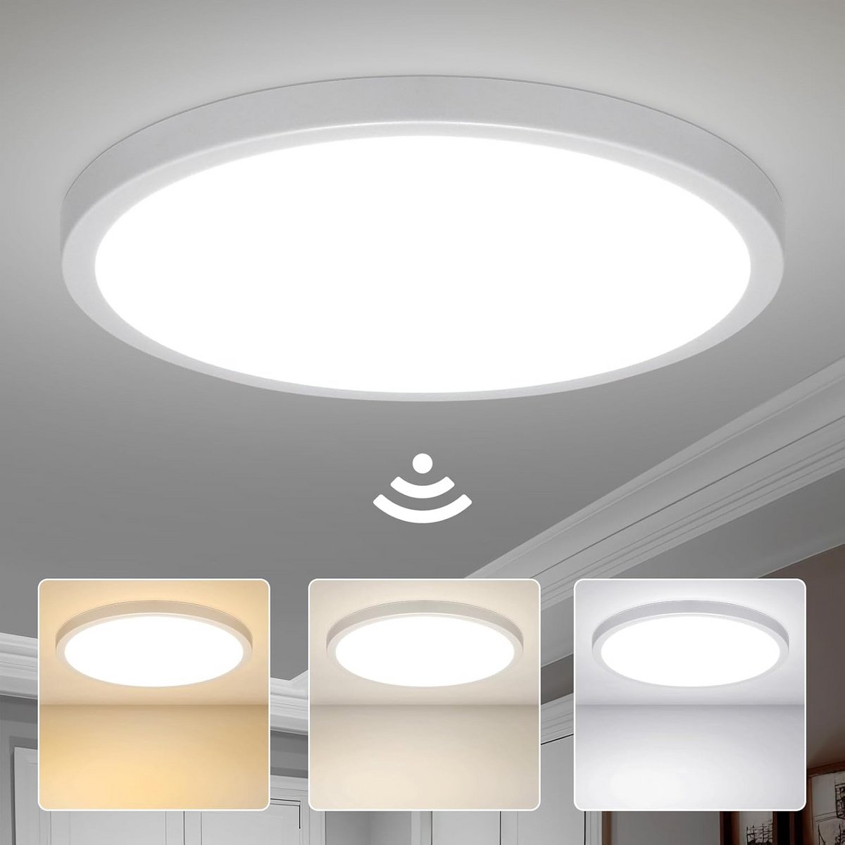 Ronde LED Plafondlamp met Bewegingssensor en Schemersensor - 28W - 3 Kleurtemperaturen