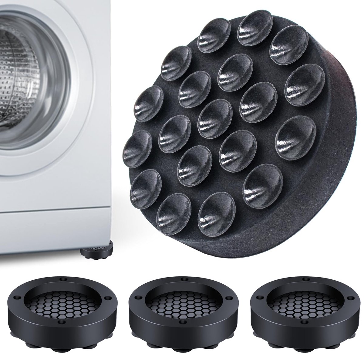 IMPERATORIS® Trillingsdempers Wasmachine - Anti-trilmatjes - Rubberen Voetjes - Geluiddempend en Anti-slip - Vloerbescherming voor Apparaten - Set van 4 - Zwart