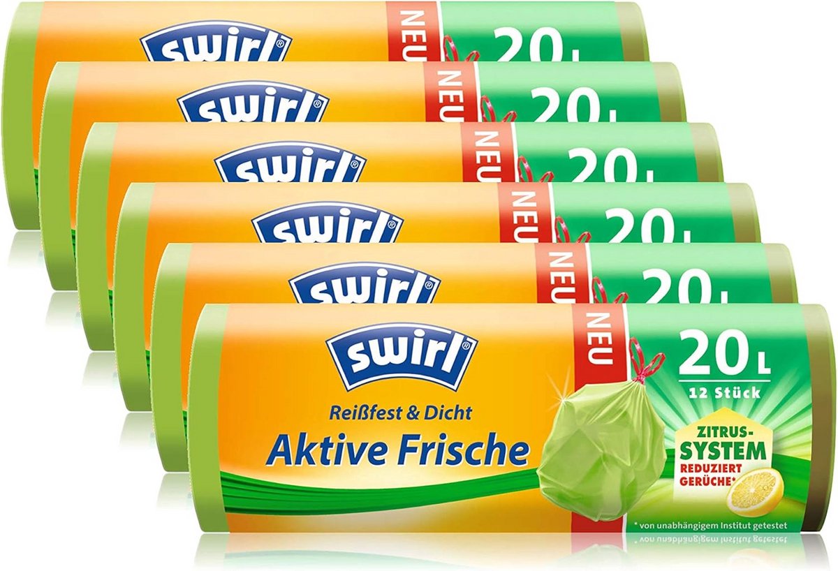 Geurabsorberende vuilniszakken met trekkoord, 20 liter, 72 stuks