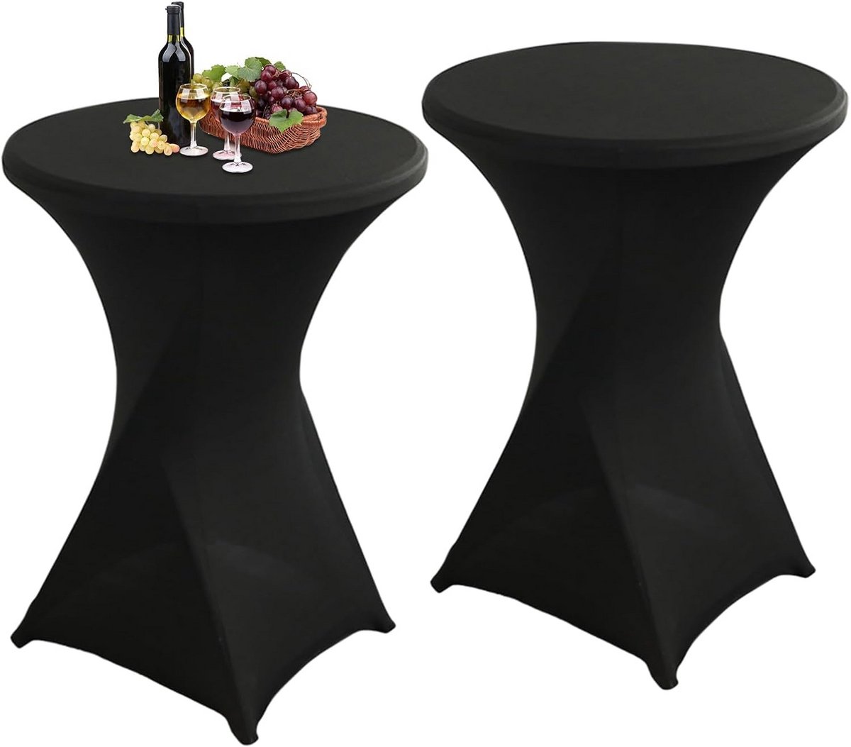 2 Stuks Stretch Statafelhoezen Rond 80 x 110 cm Zwart Wasbaar Spandex
