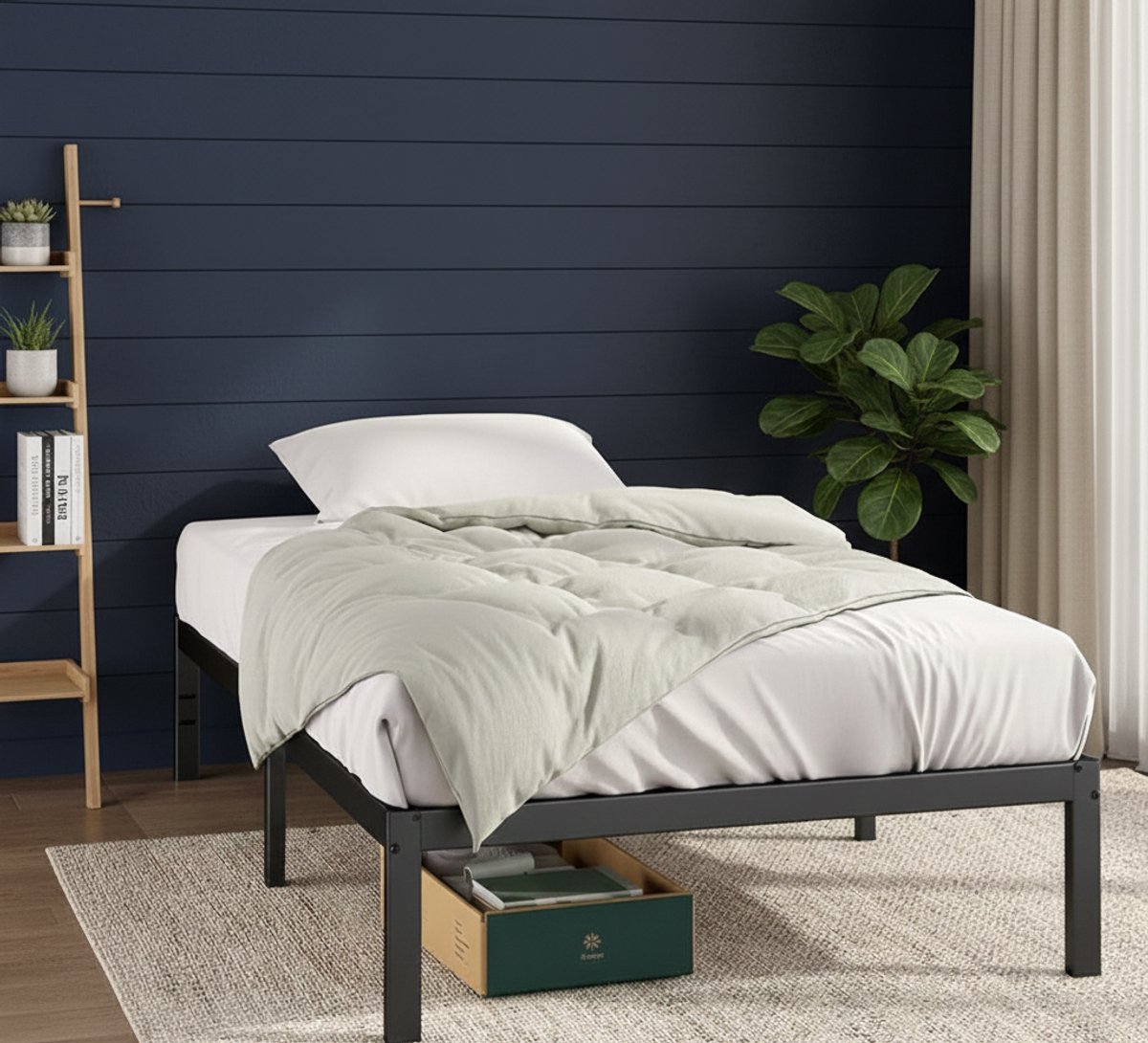 Metalen Bedframe 90x200 met Opbergruimte – Hoogte 36 cm – Stevig Platform Bed – Extra Stabiliteit & Duurzaam – Zwart – Geschikt voor Matras 90x200 – Eenvoudige Montage – House&Garden