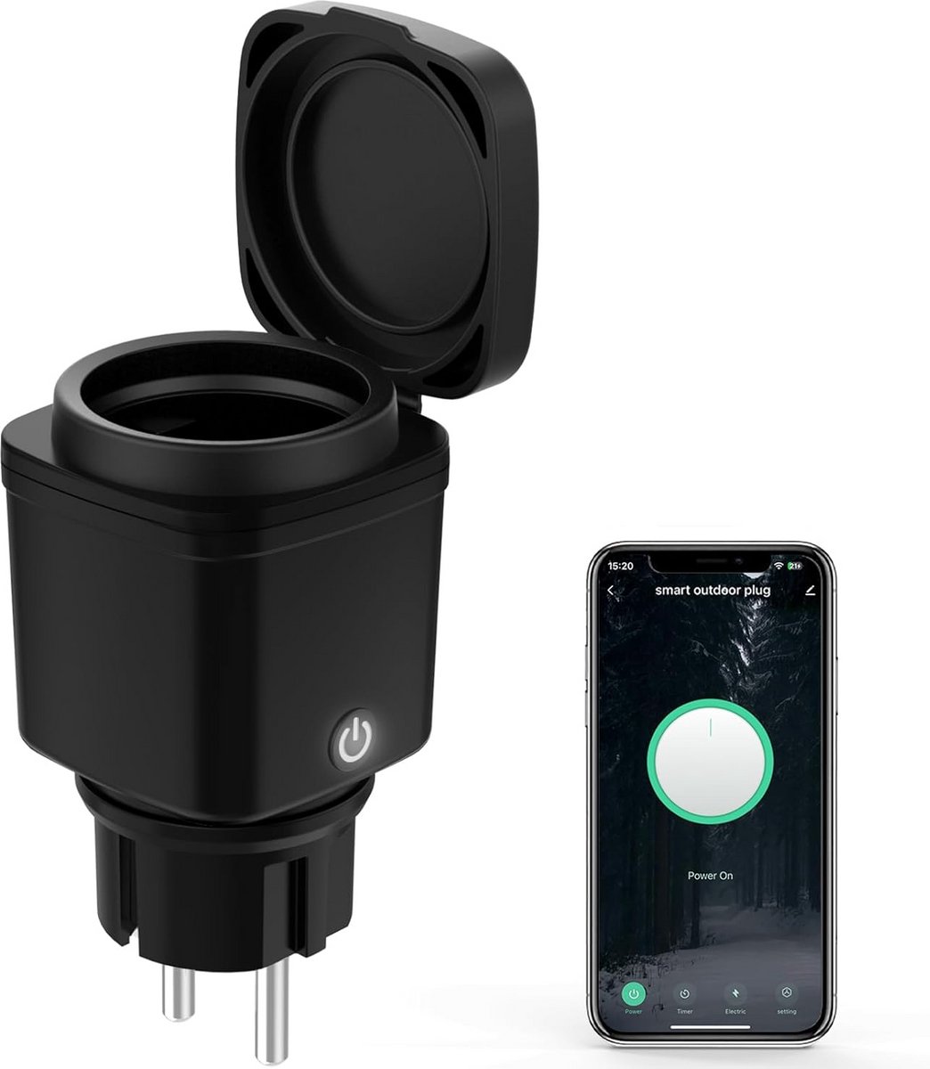 Waterdichte Slimme Buitenstekker met Wifi, Timer en Energieverbruik Meting IP44