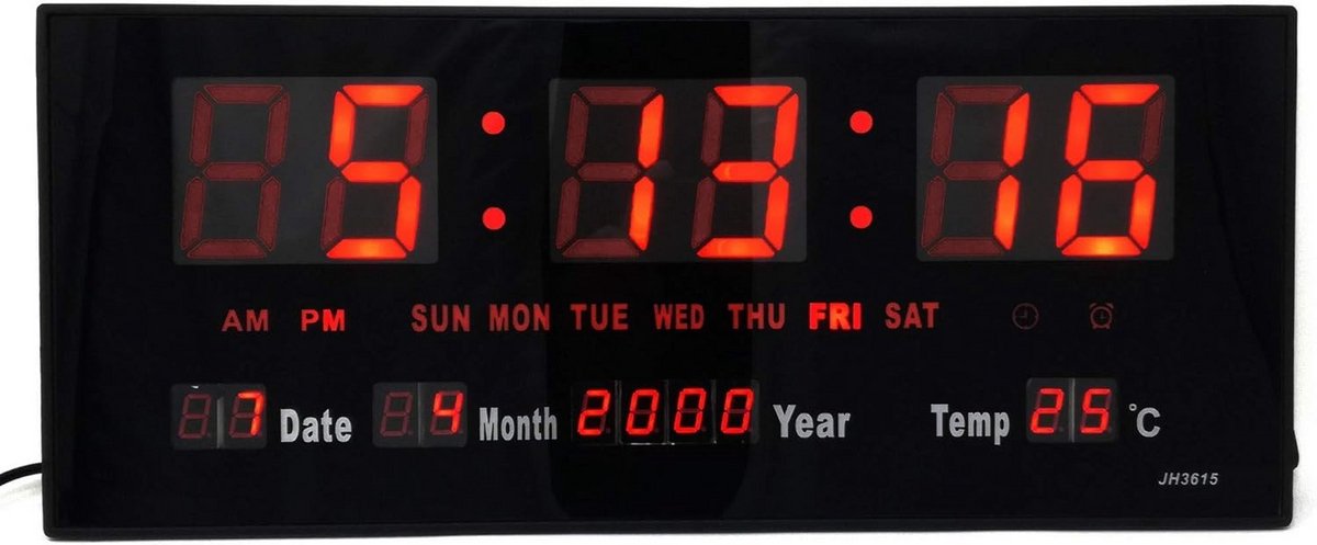 Grote Digitale LED Klok met Timer, Wekker en Snooze - Wandklok met Temperatuurweergave