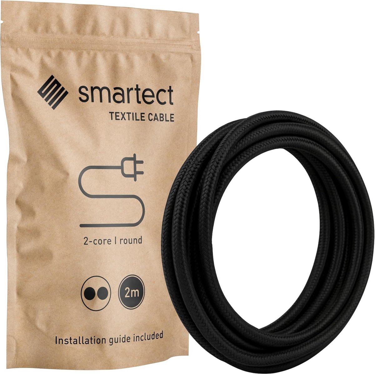 Textiel Koussnoer Zwart 2 Meter 2-aderig voor Lampen en DIY Projecten