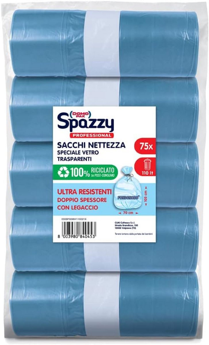 Professionele Vuilniszakken Glasafval 110 Liter Transparant Lichtblauw 75 Stuks