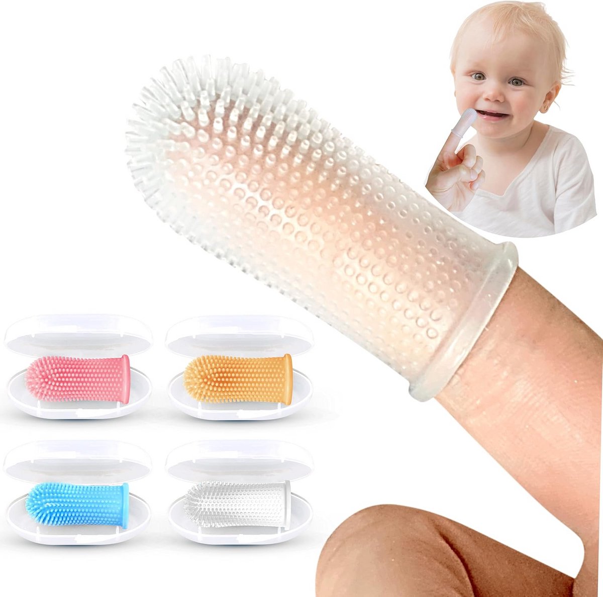 360º Vingertandenborstel Set voor Baby's en Peuters - 4 Stuks Siliconen