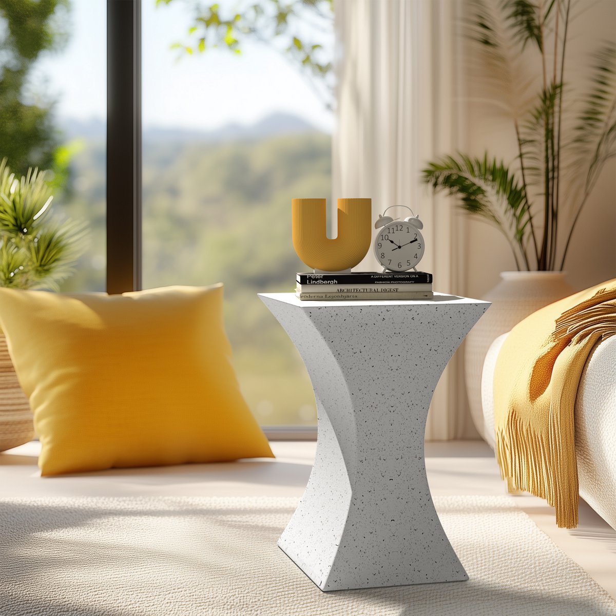 FATIVO Bijzettafel - Geometrisch nachtkastje - Witte Koffietafel voor Binnen/Buiten - 32x32x46.5cm