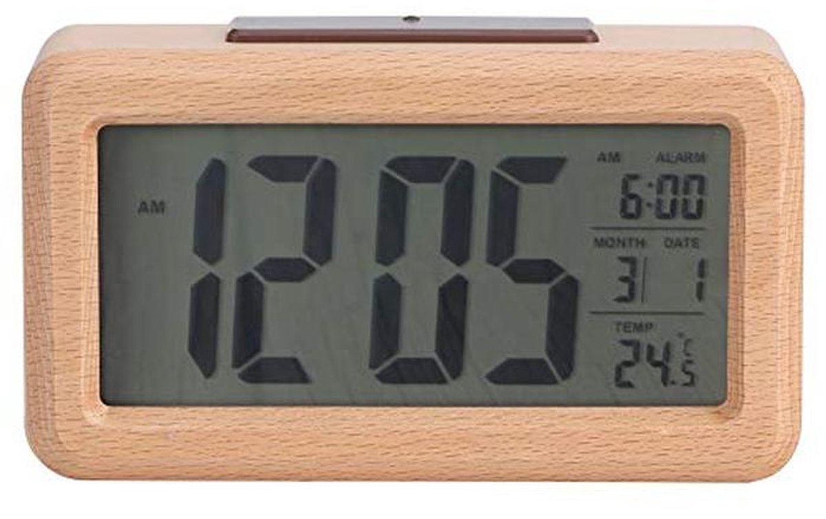 Houten digitale wekker met temperatuurweergave voor kantoor en woonkamer