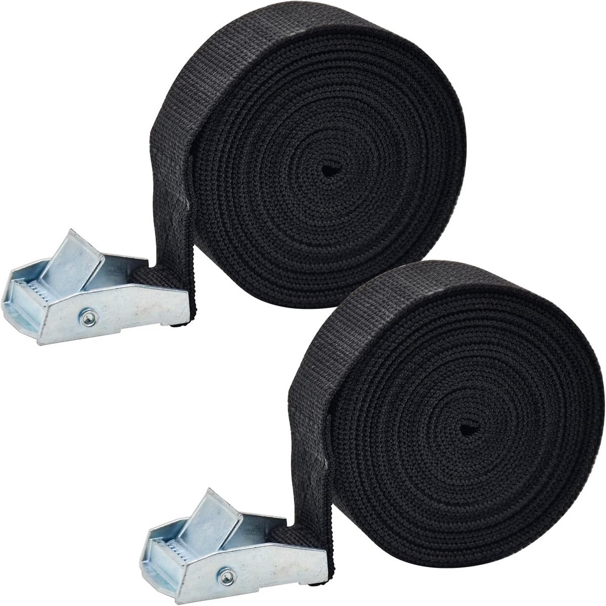 Set van 2 spanbanden met ratel 250 kg 25mm x 4m zwart voor motoren en aanhangers