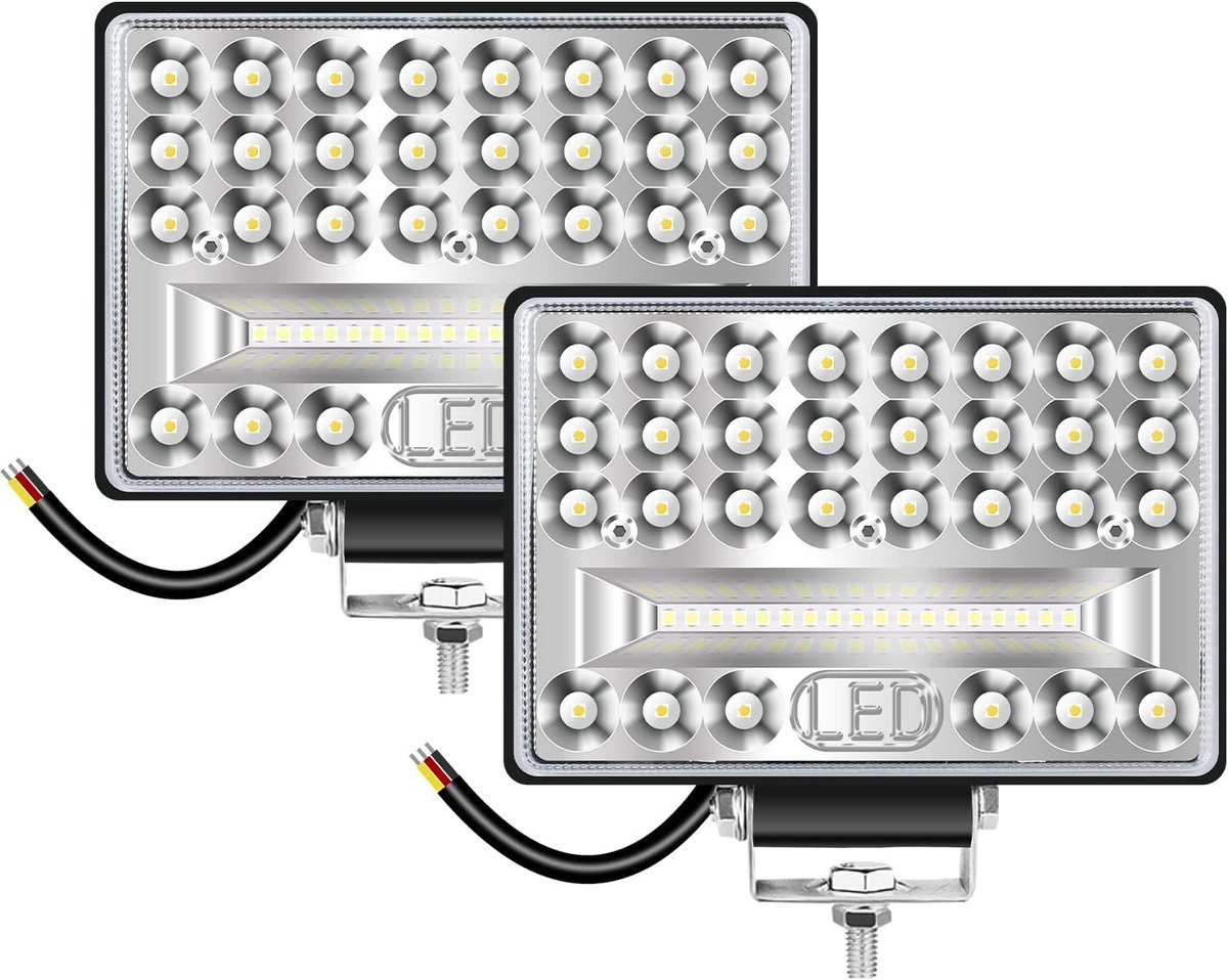2 stuks LED-werklampen 12 V 24 V 144 W extra koplampen 6000 K IP68 waterdichte - voor auto motorfiets SUV vrachtwagen vorkheftruck boot graafmachine tractoren