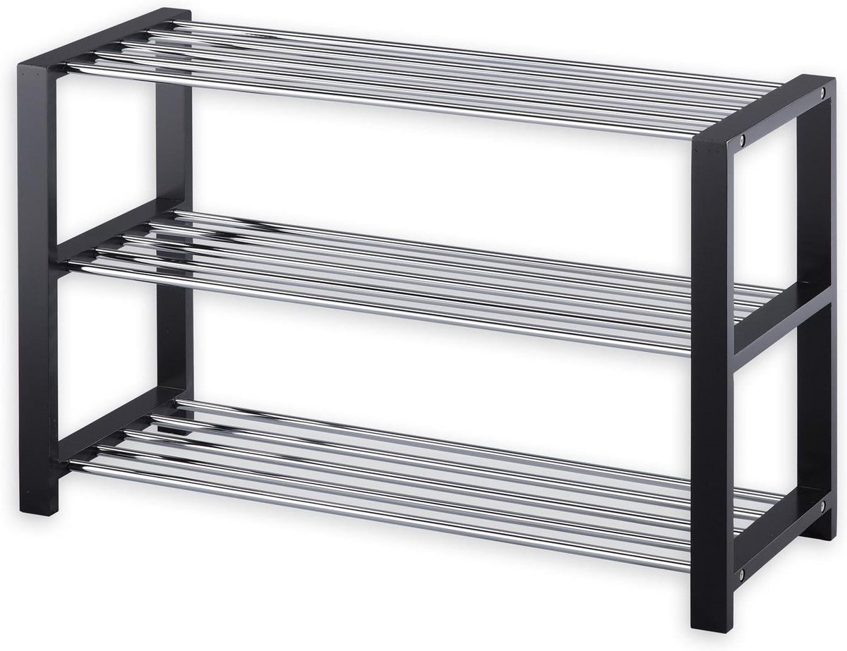Schoenenrek met 3 Planken - Zwart en Ruimtebesparend
