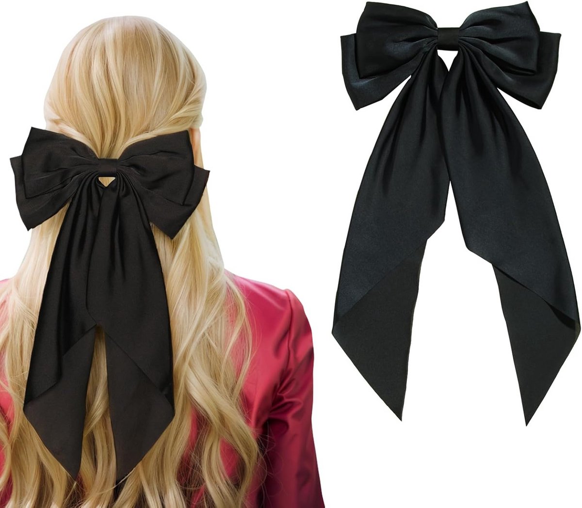 Grote Haarstrik met Lange Lint en Clips - Elegante Strik voor Dames en Meisjes