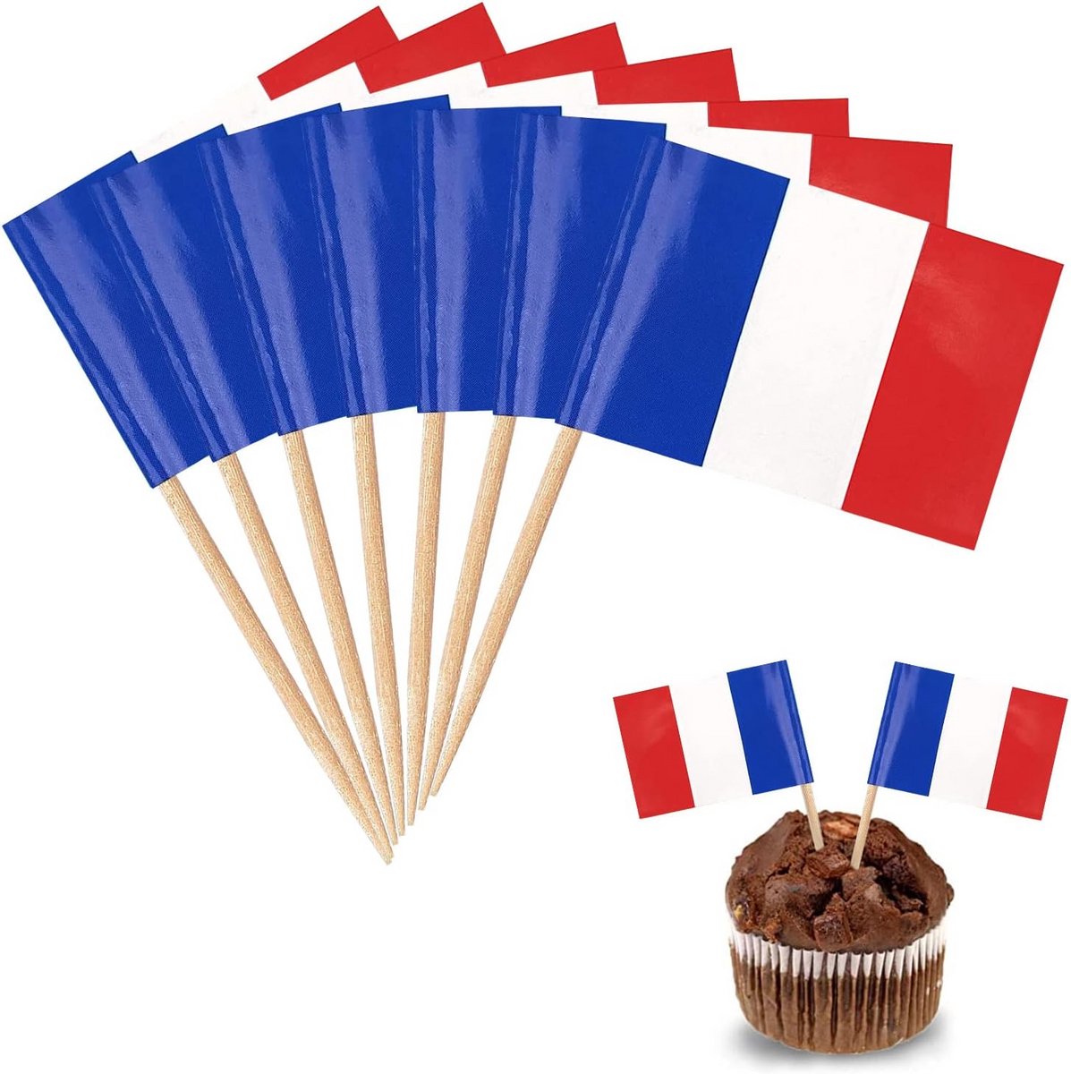 100 Franse Mini Vlaggetjes op Tandenstokers voor Feestdecoratie en Cocktails
