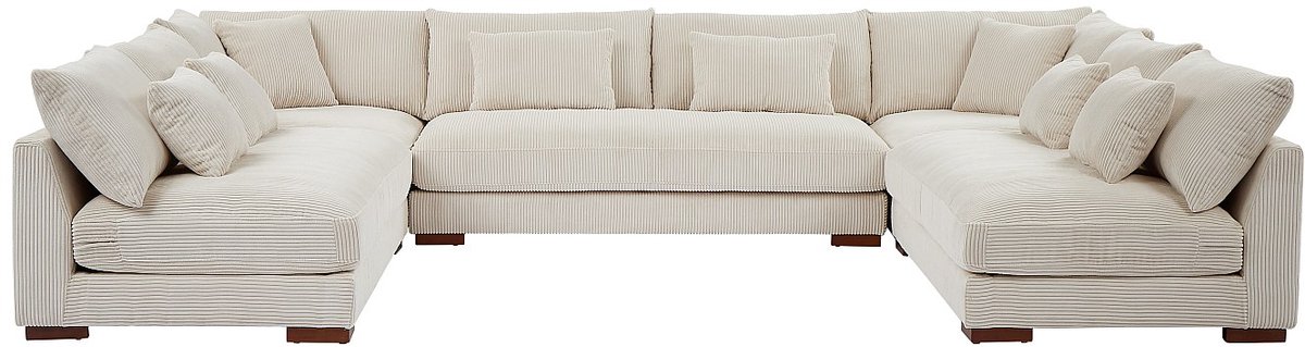 Vente-unique XXL-hoekbank met hoek links van beige ribfluweel SPERONE