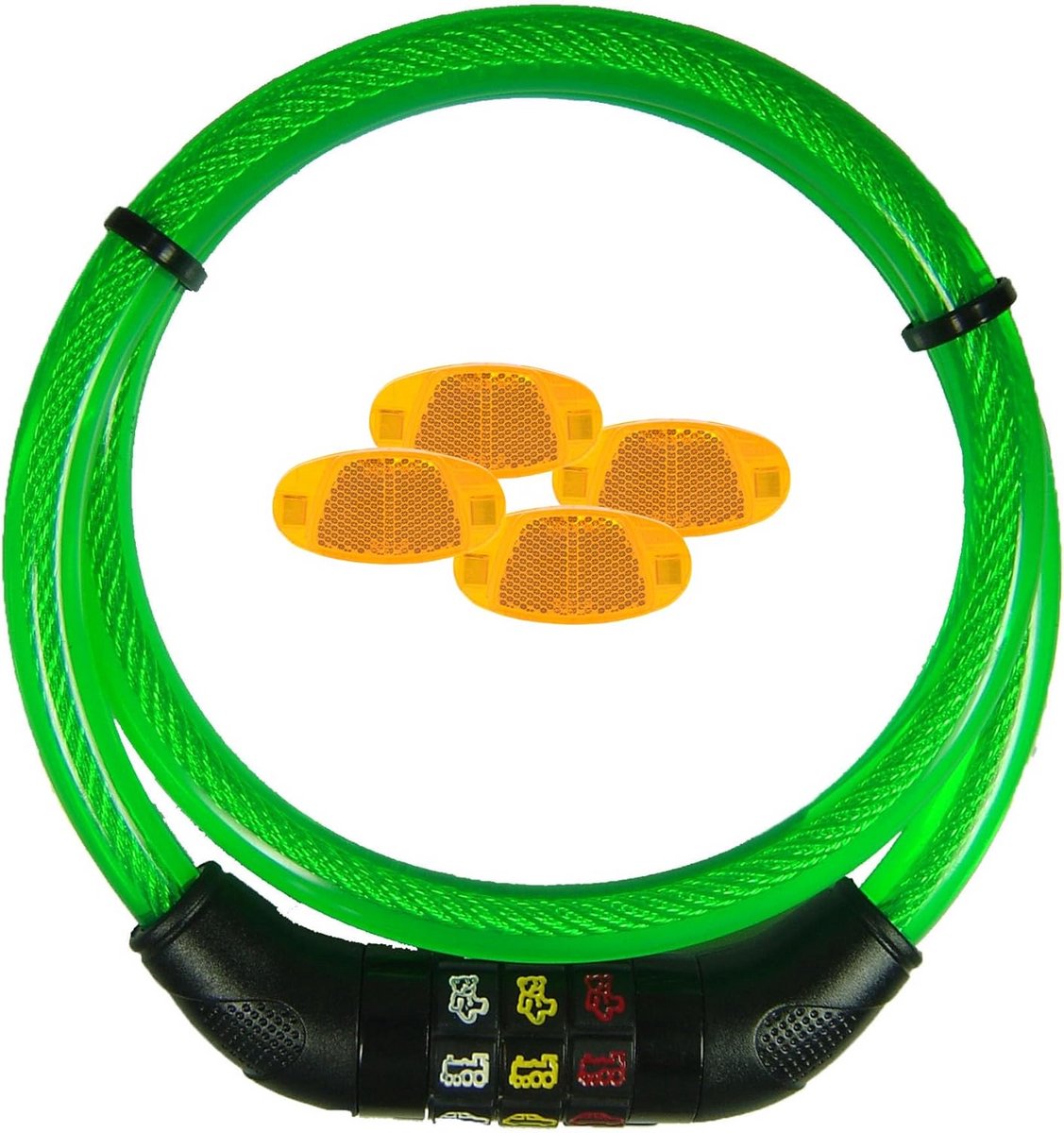 Stevig Kabelslot Groen Fiets Kabel 12x800mm met 4 Spaakreflectoren