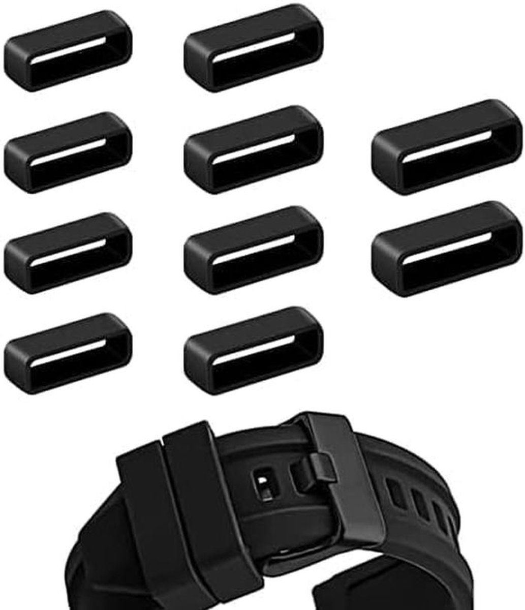 Set van 10 Zwarte Rubberen Band Clips voor Horlogebandjes 16-24 mm