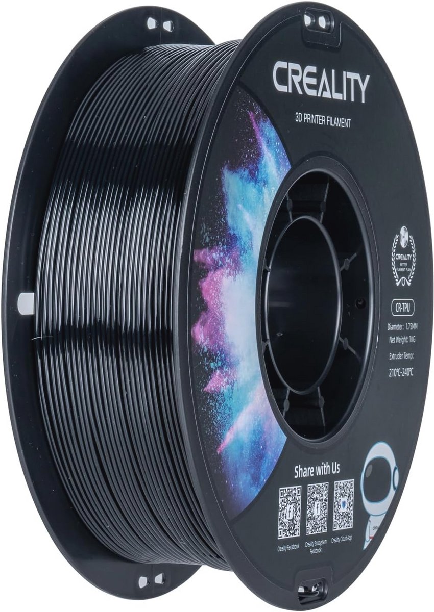 TPU Filament 1.75 mm voor 3D-printen - Hoge Elasticiteit, Zacht Plakkerig Materiaal, 1 kg, Zwart