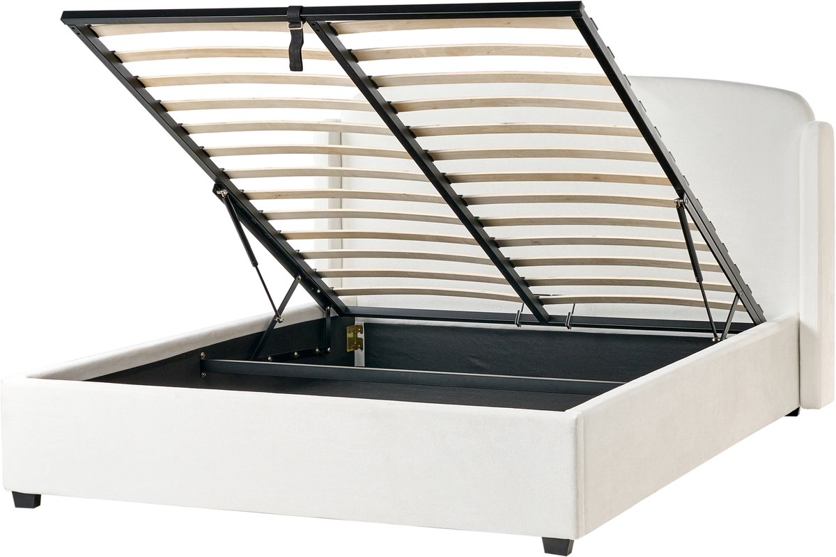 BELIANI BERNAY - Bed opbergruimte - Gebroken wit - 160 x 200 cm - Polyester