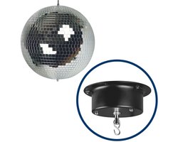 HQ-Power Set met discobal Ø 10 cm + 4W motor, roterende spiegelbol, 6l van reflecterend facetglas, 1.8-2.5 tpm, 5 kg draagvermogen, veilig ophangsysteem voor plafondmontage, dansvloer accessoire voor disco feesten, party decoratie & lichteffecten