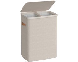 Waskorf, vuilewasmand, wasverzamelaar met deksel, handvat en 2 afneembare zakken. Inhoud tot 170 liter. Modern en minimalistisch stijlvol ontwerp. 56 x 40 x 75 cm, bruin.