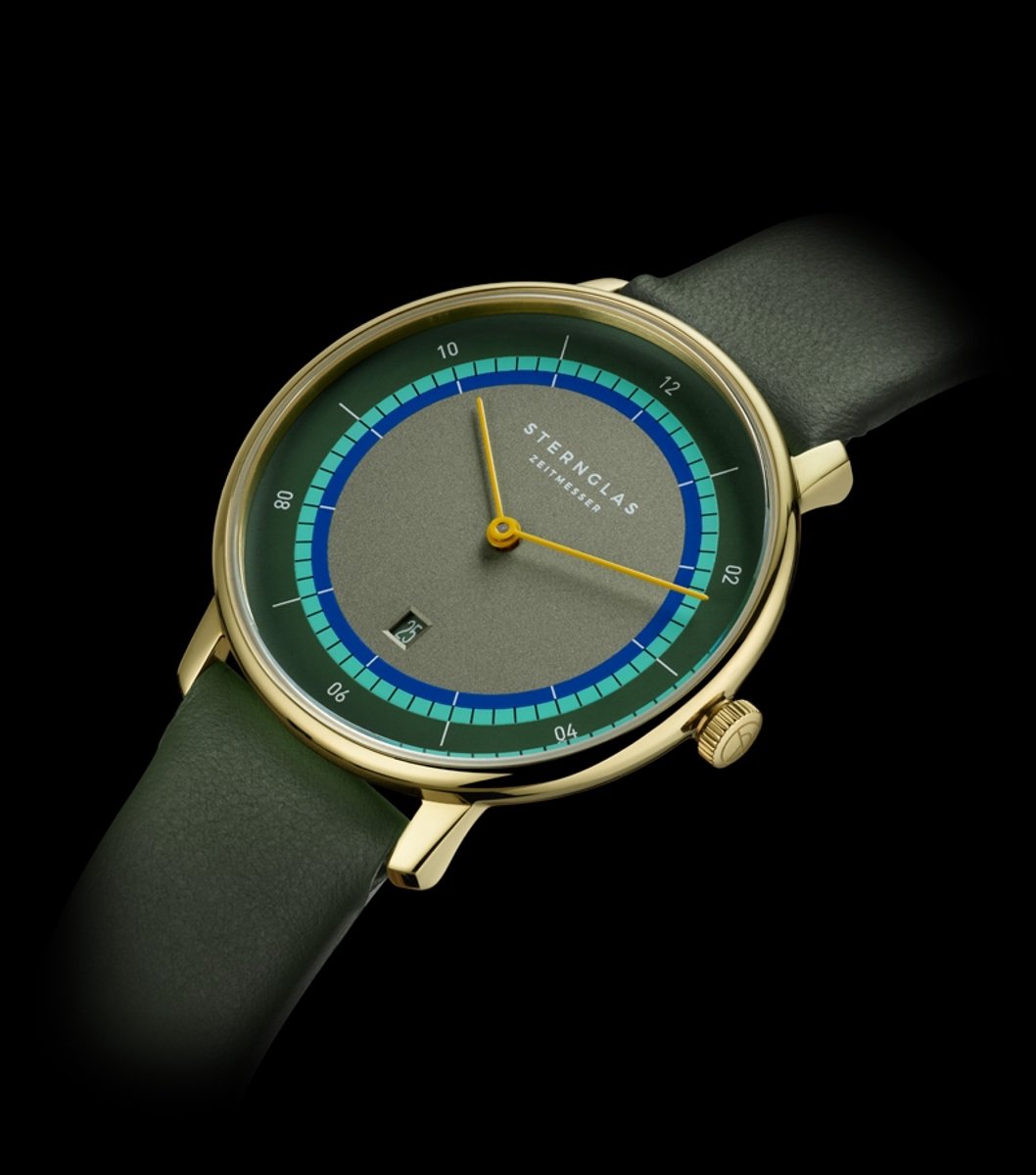 Sternglas S01-NDA22-KL09 NAOS XS Edition Argo Heren Horloge - Saffierglas - Staal-Leer - Goudkleurig-Groen - Ø 33 mm - Quartz - Gesp - 5 ATM (douchen)