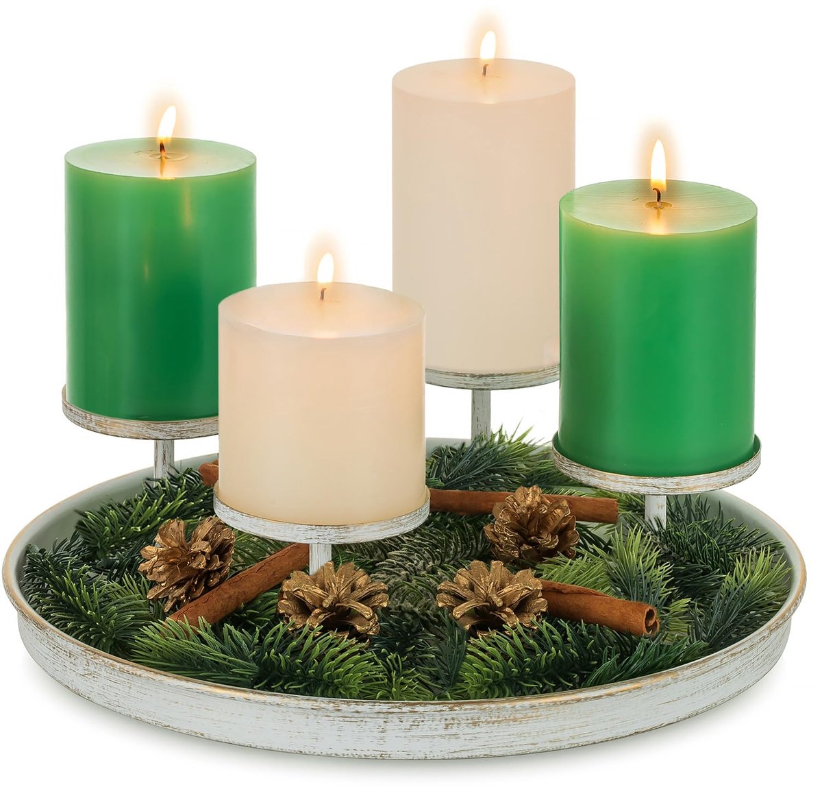 Unyqoos Stijlvolle metalen adventskrans met kaarsenhouders voor sfeervolle kerstdecoratie wit