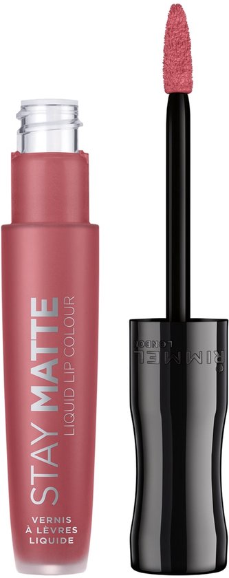 Rimmel Stay Matte Liquid Lip Colour in 100 Pink Bliss: een matroze vloeibare lippenstift met applicator.