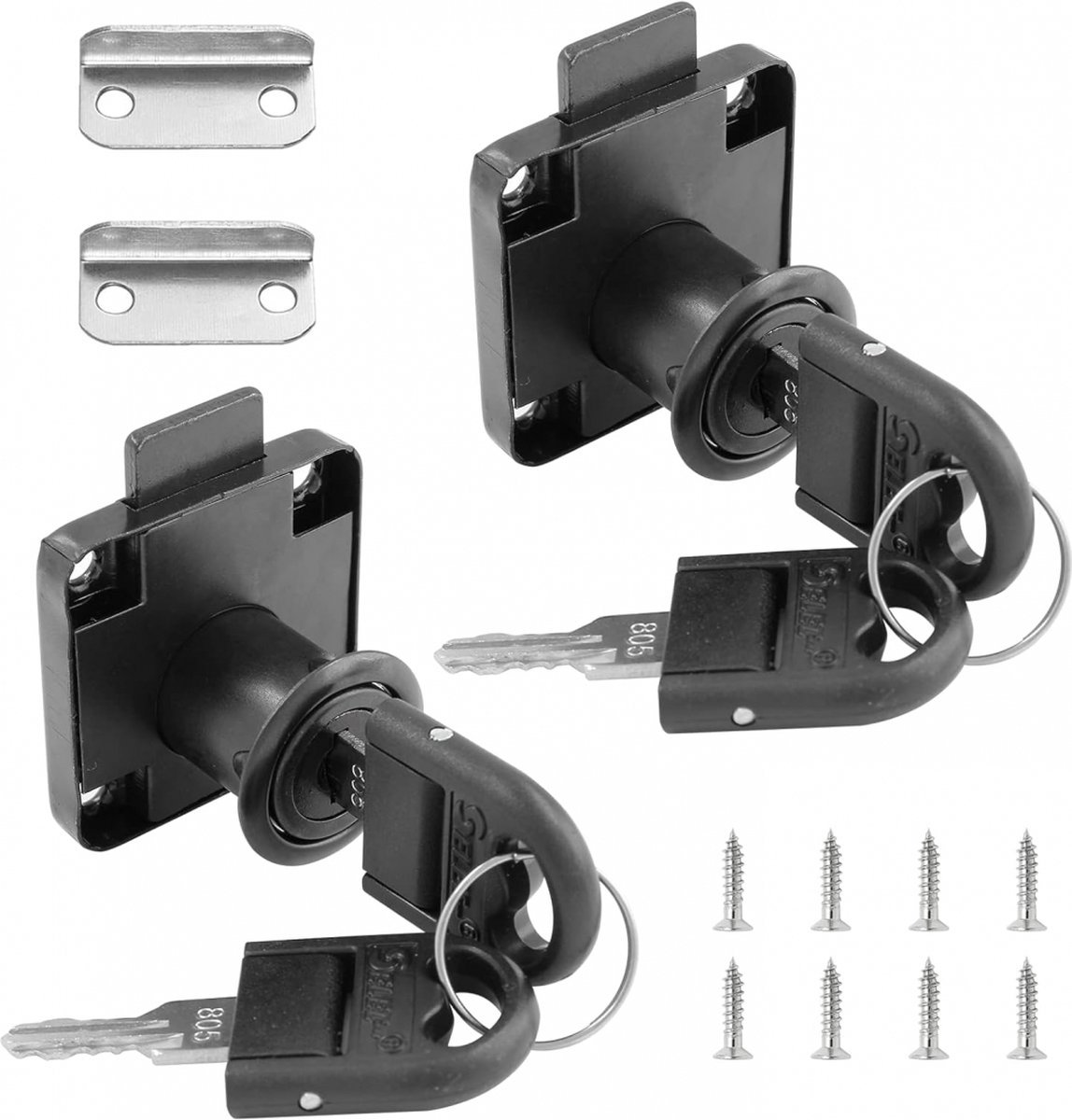 2 stuks - Cam Lock - meubelslot - Meubelsloten - brievenbusslot - veiligheidskastslot - lade slot - slotje met sleutel - zwart - koudgewalst staal - voor meubels kast brievenbus lade