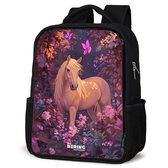 NoBoringSuitcases.com® - Rugzak zwart meisjes - Schooltas meisje - NoBoringSuitcases.com® - Rugzak zwart - Schooltas jongen & meisje - Paard - Bloemen - Paars - Vlinder - Rugtas voor school - Boekentas kind - Schoolrugzak - Kinderrugzak