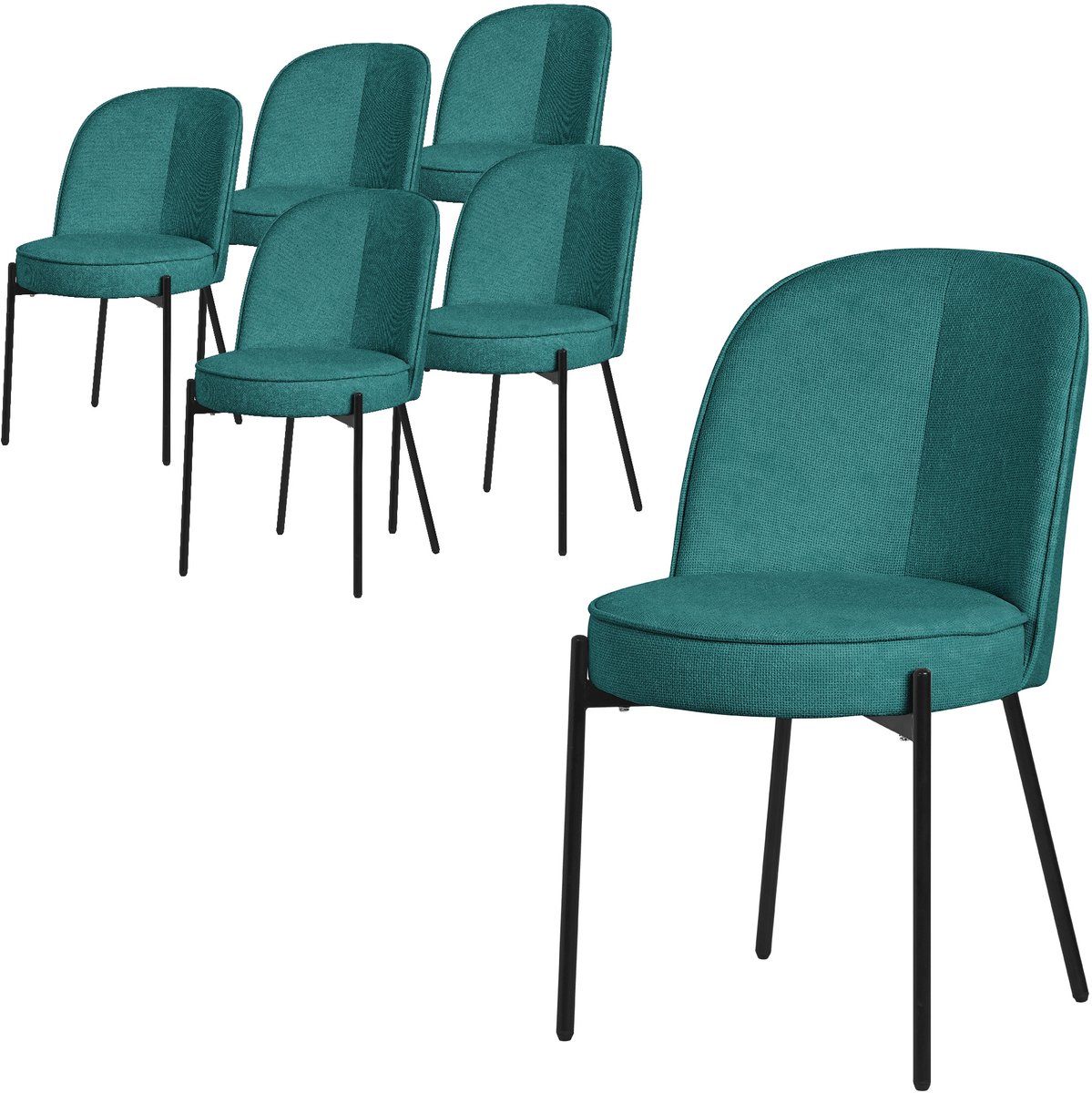 ml-design benzine ronde eetkamerstoelen set van 6 gestoffeerde keukenstoelen comfortabel ergonomisch zachte polyester zitting hoge rugleuning metalen poot modern scandinavisch luxe design woonkamer eethoek keuken stoelen elegant minimalistisch Petrol