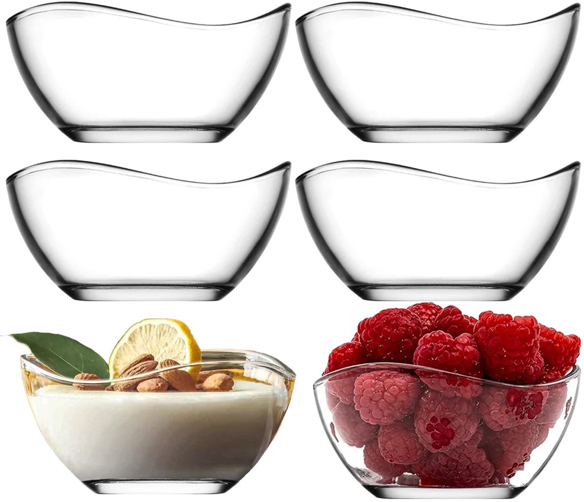 Set van 6 Glazen Schaaltjes – Dessertkommen / Ijscoupes 310 ml – Transparante Kommetjes voor IJs, Dessert, Snacks, Noten en Chips – Stijlvolle Glazen Schalen - 6 x 310 ml