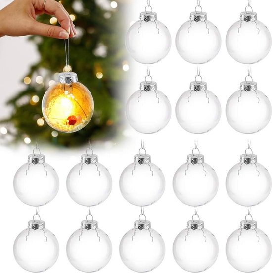 Kunststof kerstballen, 15 stuks, transparant, doe-het-zelf, voor