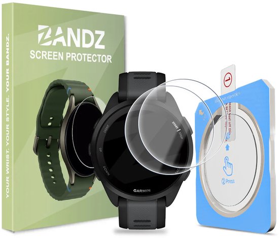Bandz Glazen Screenprotector met One-Click Tool (2 Pack) – helder, krasbestendig, bubbelvrij – geschikt voor Garmin Forerunner 165