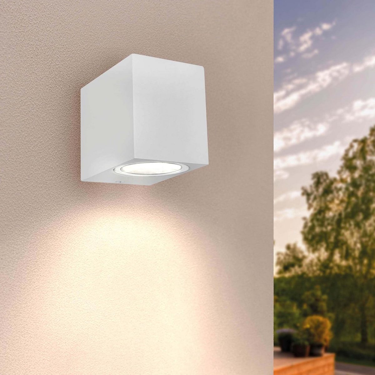 Wandlamp Buiten en Binnen Vierkant Wit - IP54 - Inclusief Warm Witte GU10 LED Spot