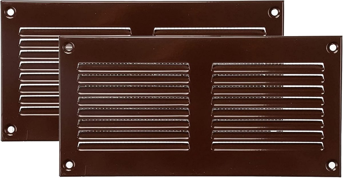 2x Ventilatie Rooster 20x10 cm Bruin Metaal met Insectenhor - Luchtrooster Retourlucht