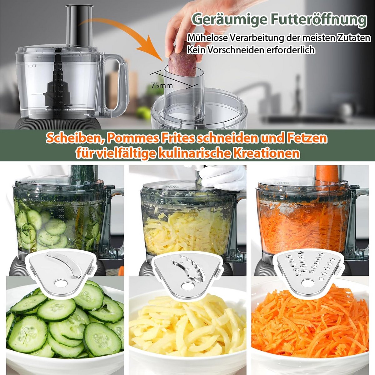 Krachtige Keukenmachine met Blender en Hakmolen - 1500W RVS Mixer met Glazen Kan — afbeelding 5