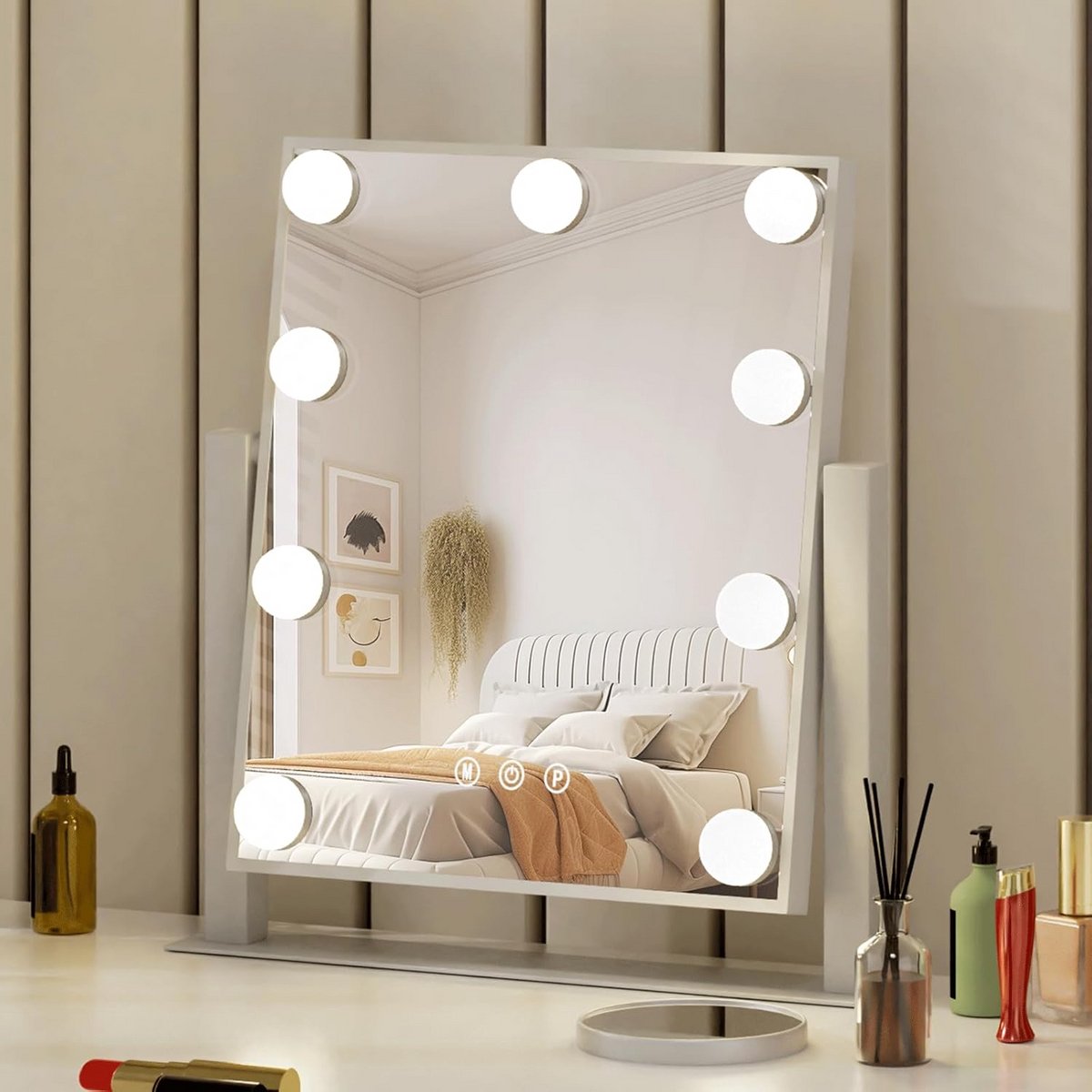 Verlichte Hollywood Make-up Spiegel met 9 Dimmerbare LED Lampen en USB - Draaibaar