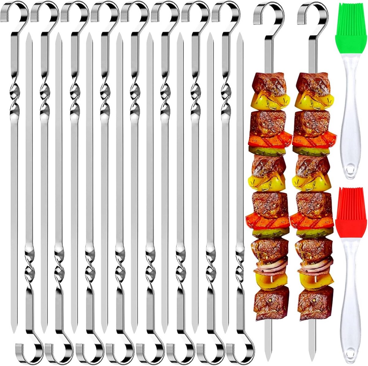 24 Stuks Roestvrijstalen Grillspiesen Platte Herbruikbare Kebabspies Set 30 cm
