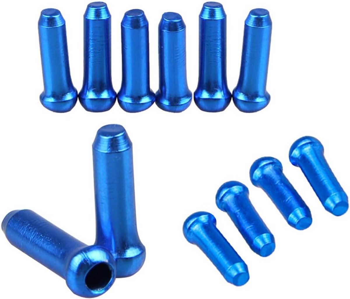 30x Fiets Kabel Eindkappen Set voor Rem- en Versnellingskabels - Aluminium Leuke Blauwe Afwerking