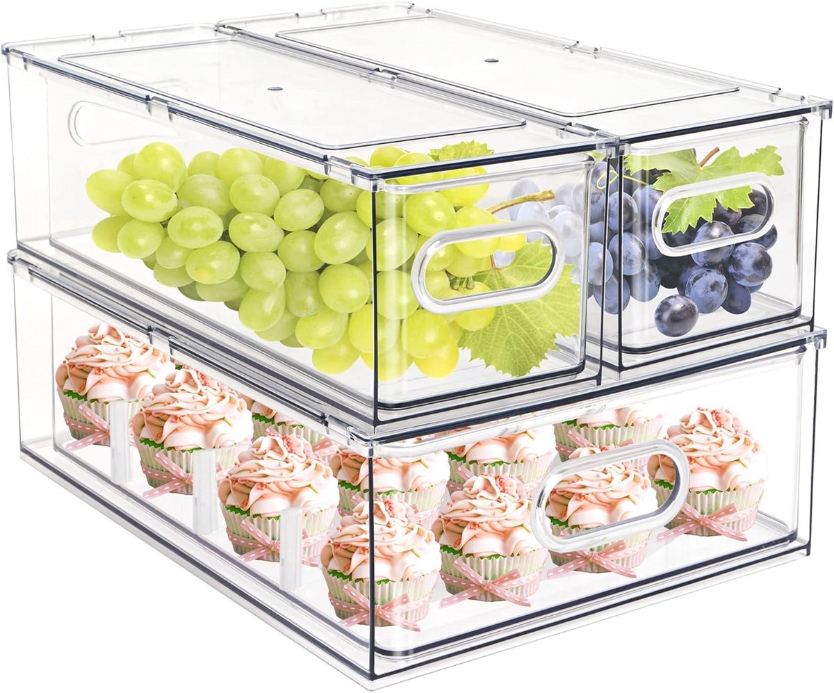 Set van 2 Stapelbare Koelkastlades Organizers voor Fruit en Groenten - Uittrekbare Opberglade
